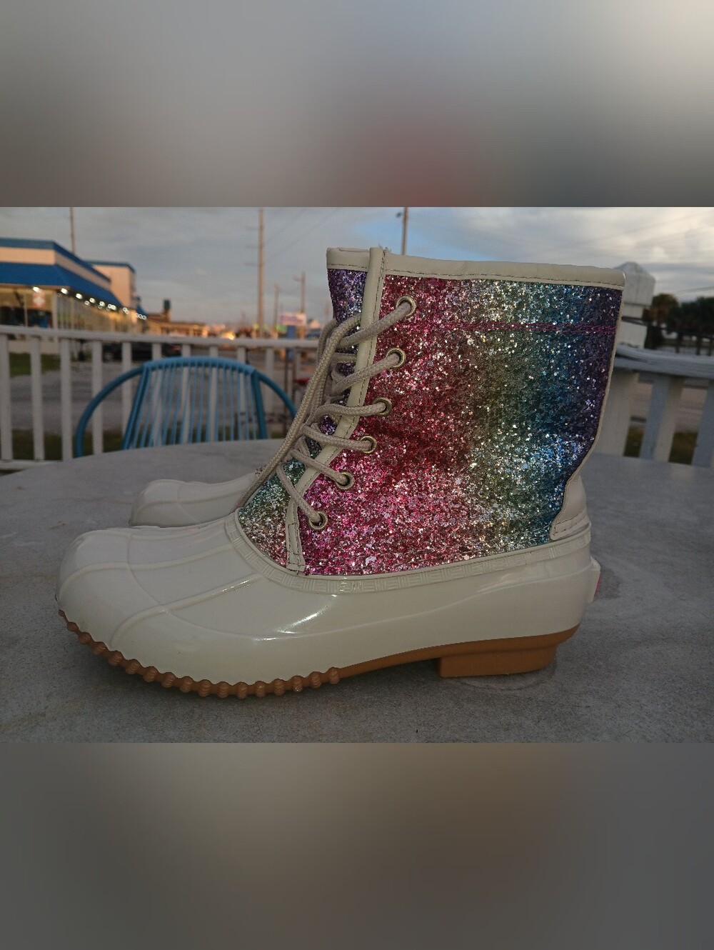 Sugar Rainbow Glitter Lace-Up Rain Boots